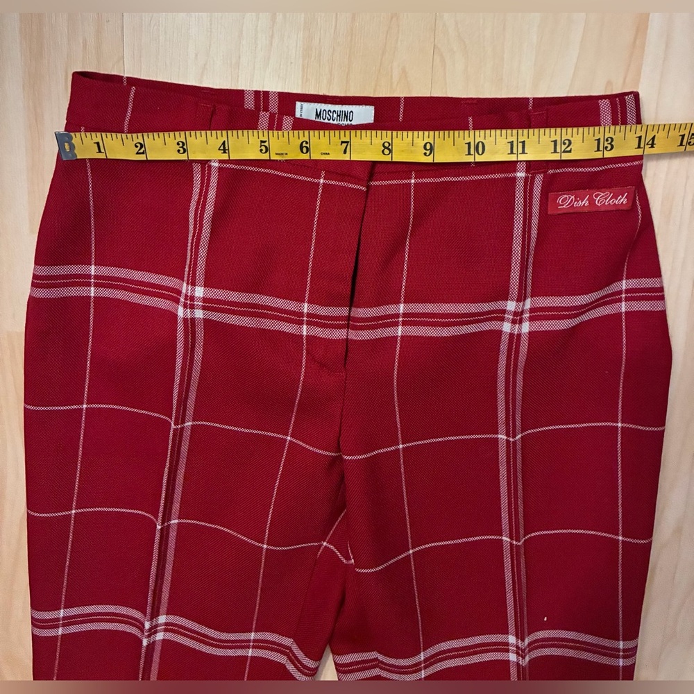 Moschino 80’s Dish Cloth wool red Plaid Women’s cropped Leg Pants - Picture 5 of 16
